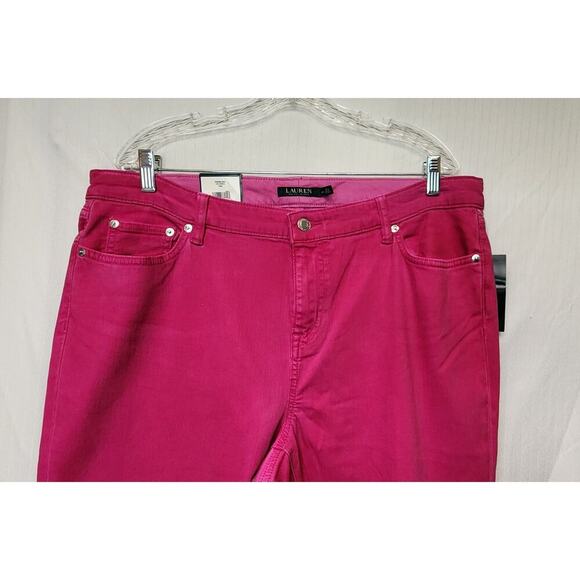 Lauren Ralph Lauren Premier Distressed Skinny Cropped Hot Pink Jeans Size 16W - Picture 4 of 8